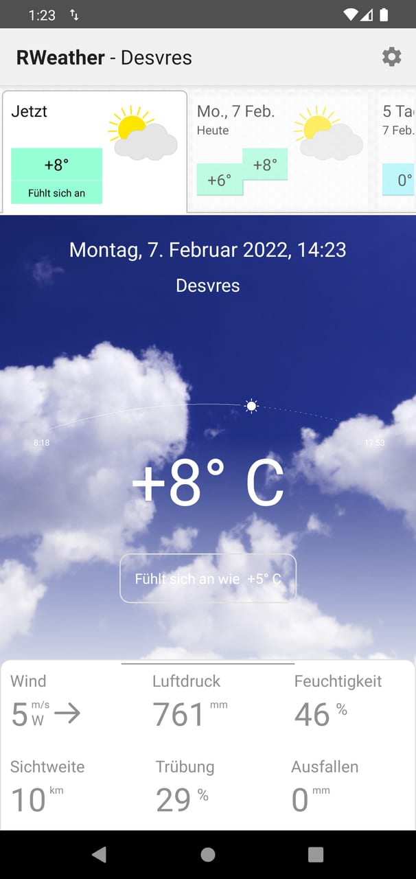 RWeather: aktuelles Wetter