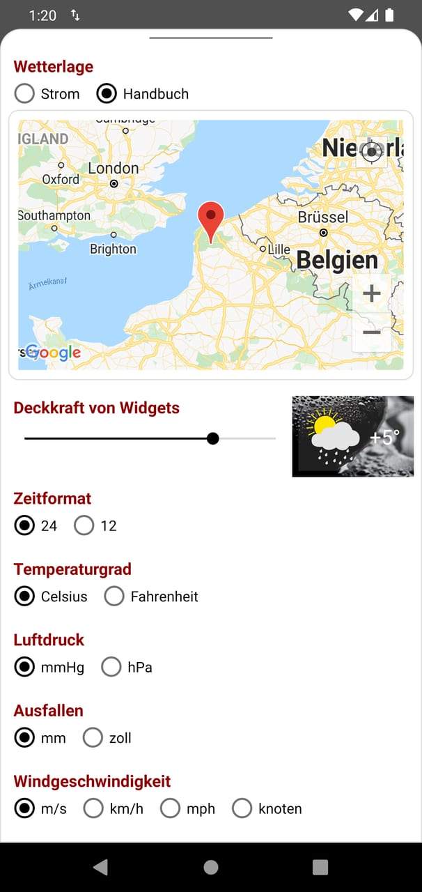 RWeather: Einstellungen für Standort und Einheiten