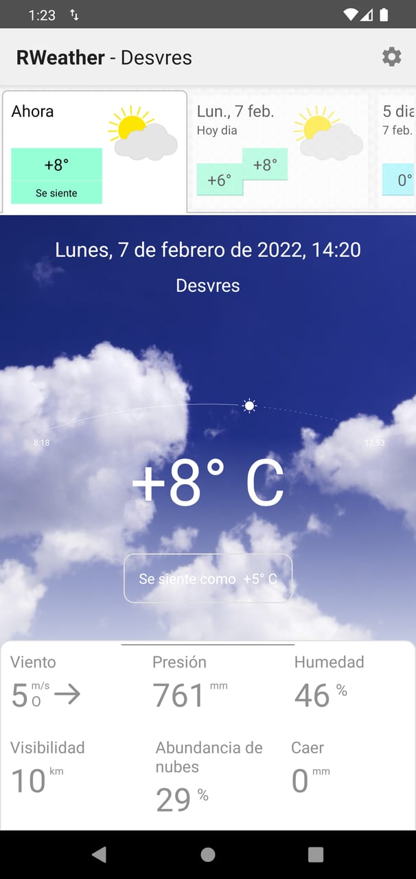 RWeather: condiciones actuales