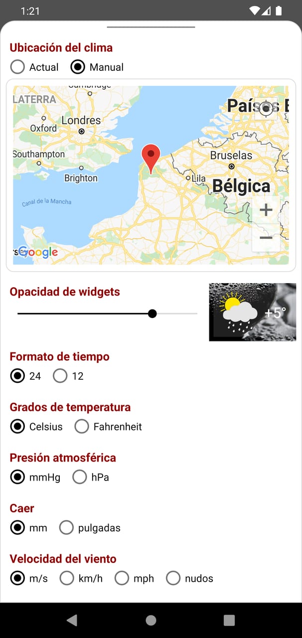 RWeather: ajustes de ubicación y unidades