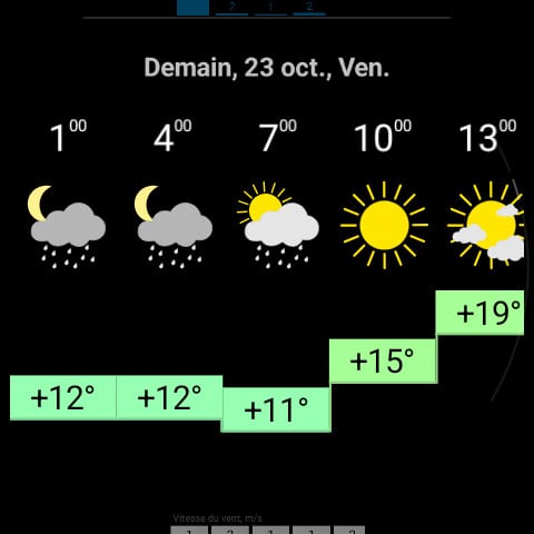 RWeather sur la montre : prévisions heure par heure pour demain
