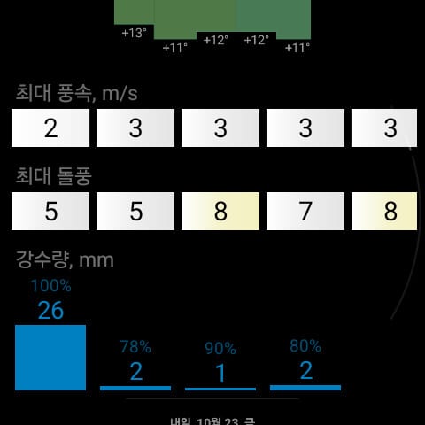 시계의 RWeather: 10일 바람, 돌풍, 강수량