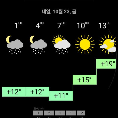 시계의 RWeather: 내일 시간별 예보
