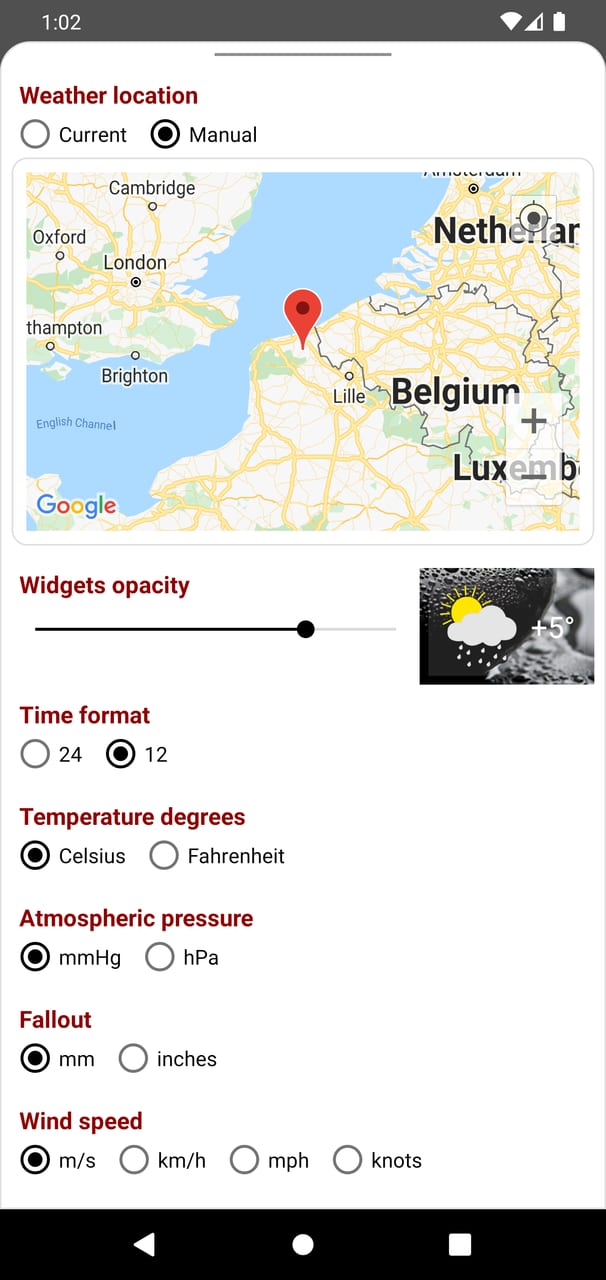 RWeather: location and units settings
