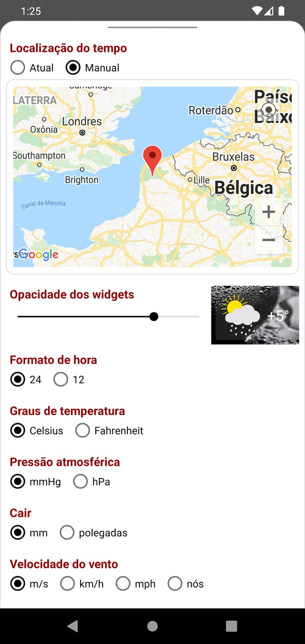 RWeather: configurações de local e unidades