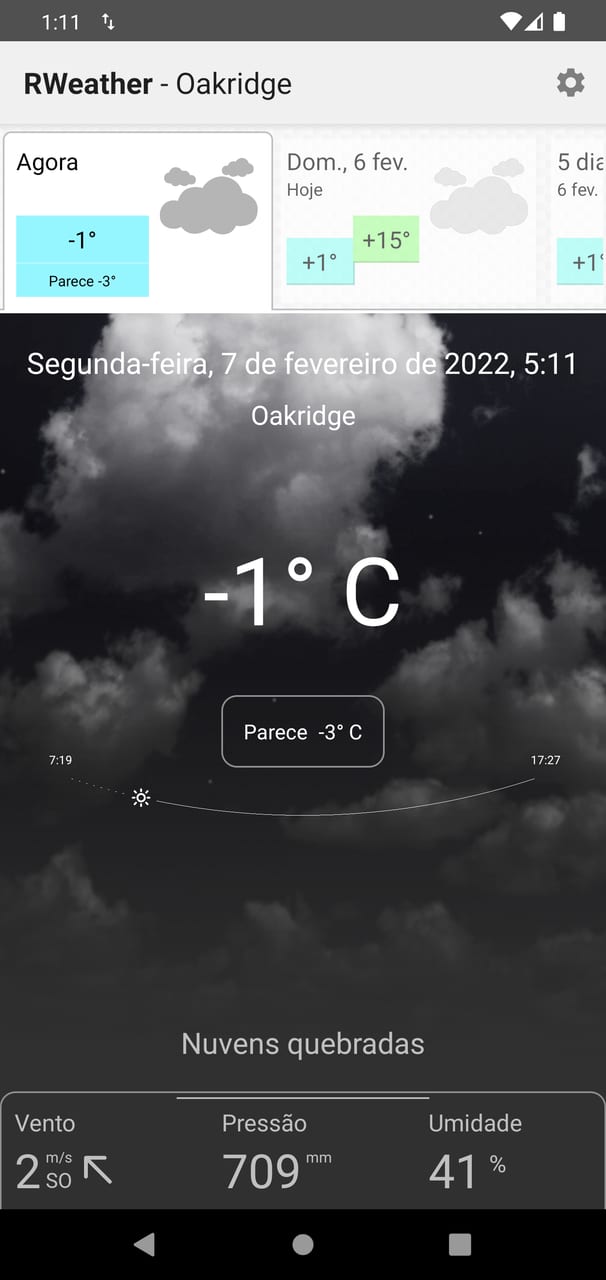 RWeather: condições atuais, nublado