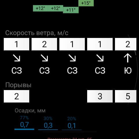 RWeather на часах: почасовые ветер и осадки